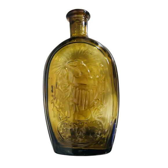 Vintage Franklin TWD Yellow Glass Bottle Lady Liberty American Eagle Collector - Picture 1 of 12